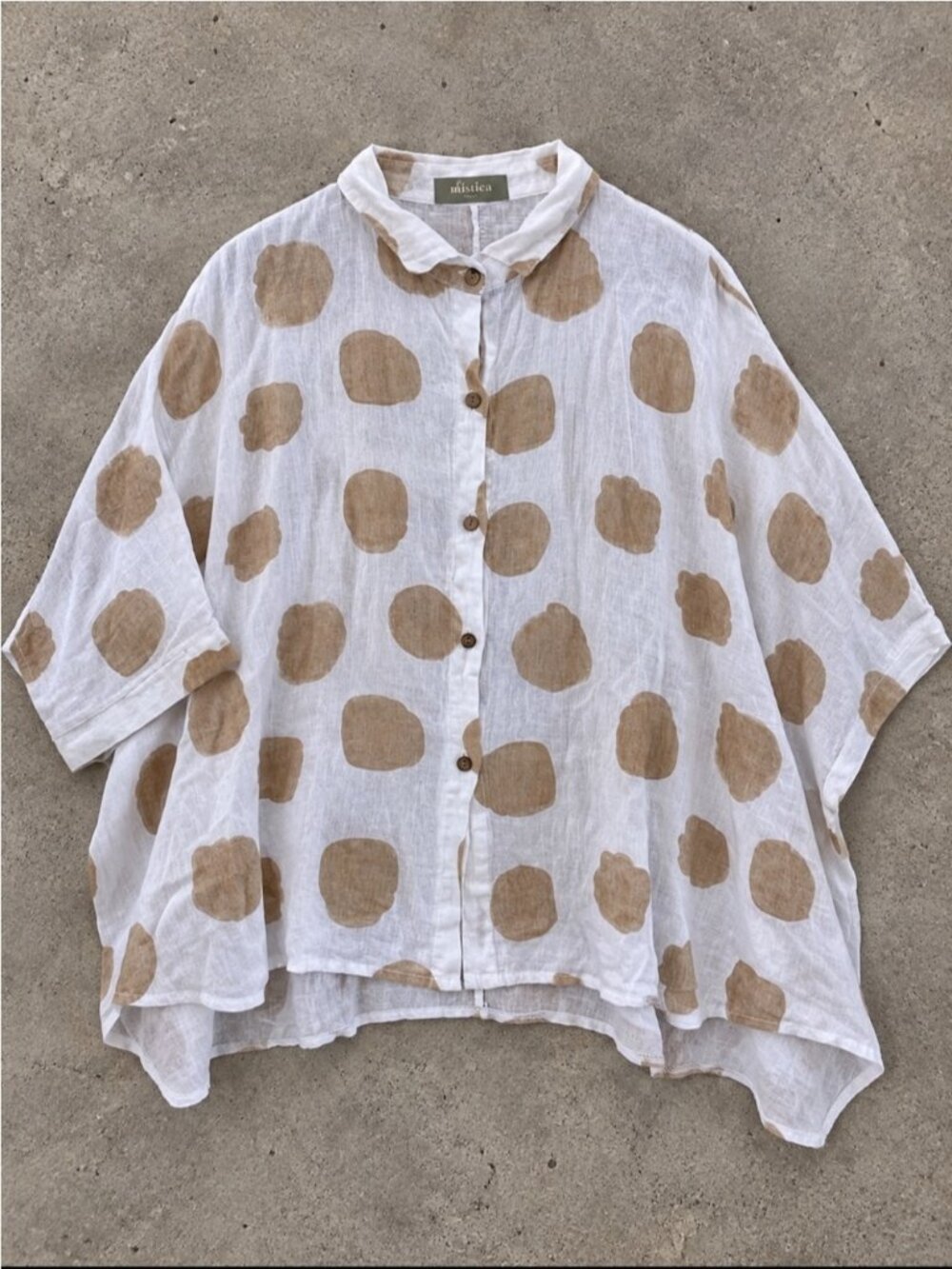 Mistica Italy 100% Linen Oversized Polka Dot Blouse Woman L/XL Langenlook Artsy